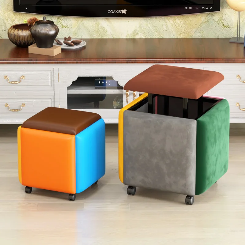 

Nordic Furniture For Home Folding Stool Magic Cube Combination Living Room Stools Leather Multifunction Folding Chair Decoration