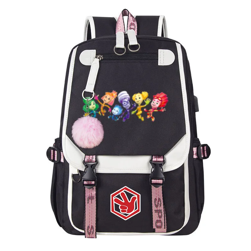 The Fixies Cartoon Print Student Backpack high quality school bag girl school backpack USB Laptop Backpack Mochila Travel Bag