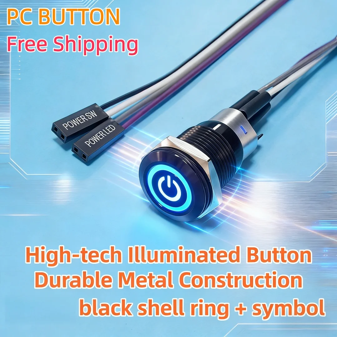 Free Shipping 12mm/16mm/19mm/22mm PC Start Reset Switch LED with 50cm DuPont Line