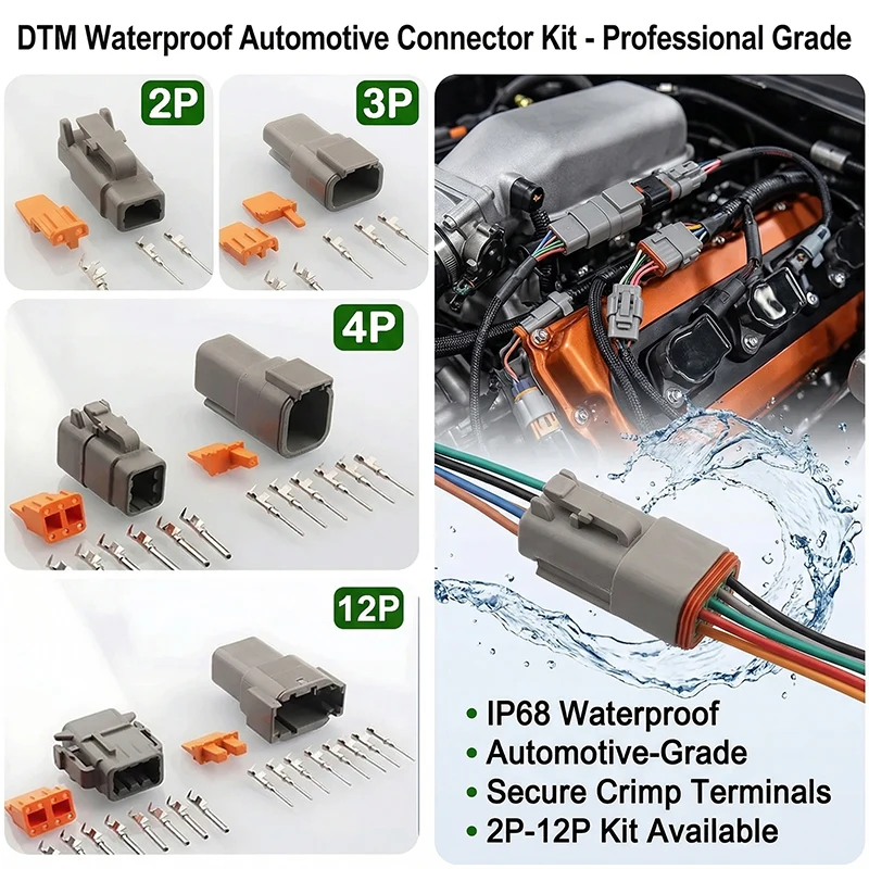 20Sets Deutsch DTM Series Connector 2/3/4/6/8/12 Pin Male & Female Plug Kit,Includes DTM04-2P DTM06-2S for Automotive & Off-Road