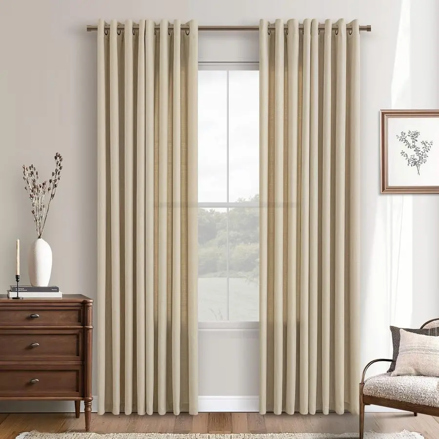 

Шторы длиной 90 дюймов для спальни, комплект из 2 панелей, с люверсами, в деревенском стиле, из мешковины, светопропускающие, непрозрачные, песочно-бежевые