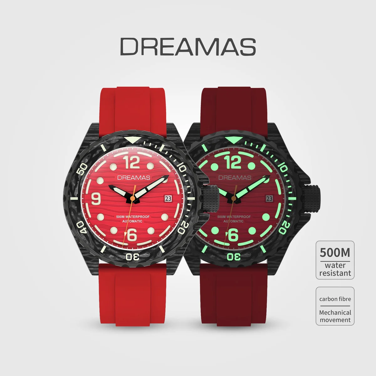 

DREAMAS Carbon Fiber Diving Watch Automatic Mechanical watches Swiss Luminous 500m Waterproof Men's Watch D0382G12