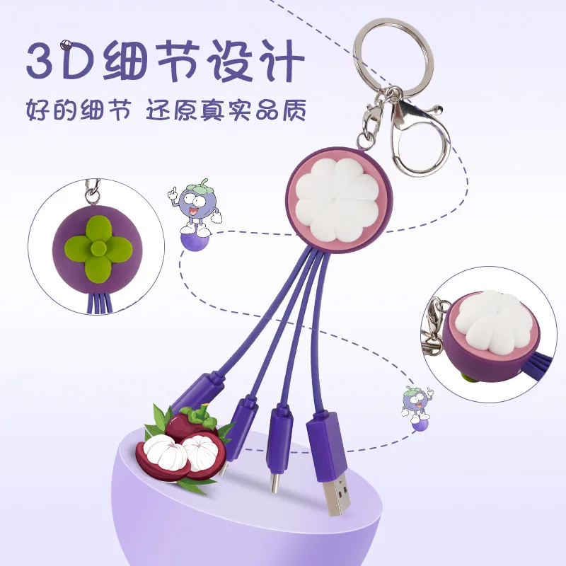 

3 in 1 USB Cable Keychain LED keychain charger portable for C Multi Charger Cable for iPhone 16/15 Xiaomi Huawei Fast Charging