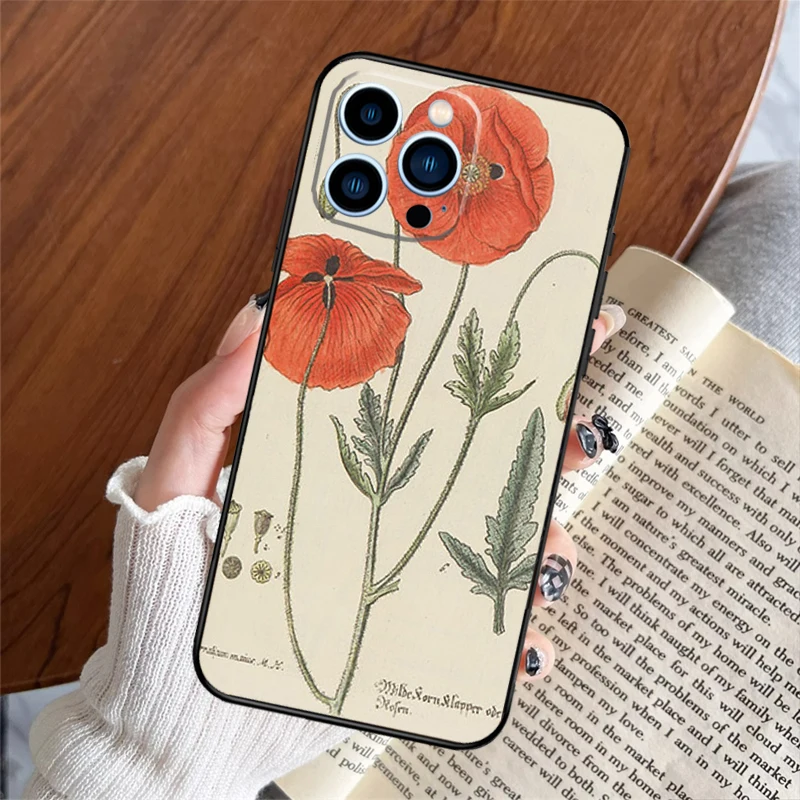 Botanical Drawings Flowers Phone Case For iPhone 16 15 14 13 12 11 Pro Max 12 13 Mini X XR XS Max 6s 8 7 Plus Cover