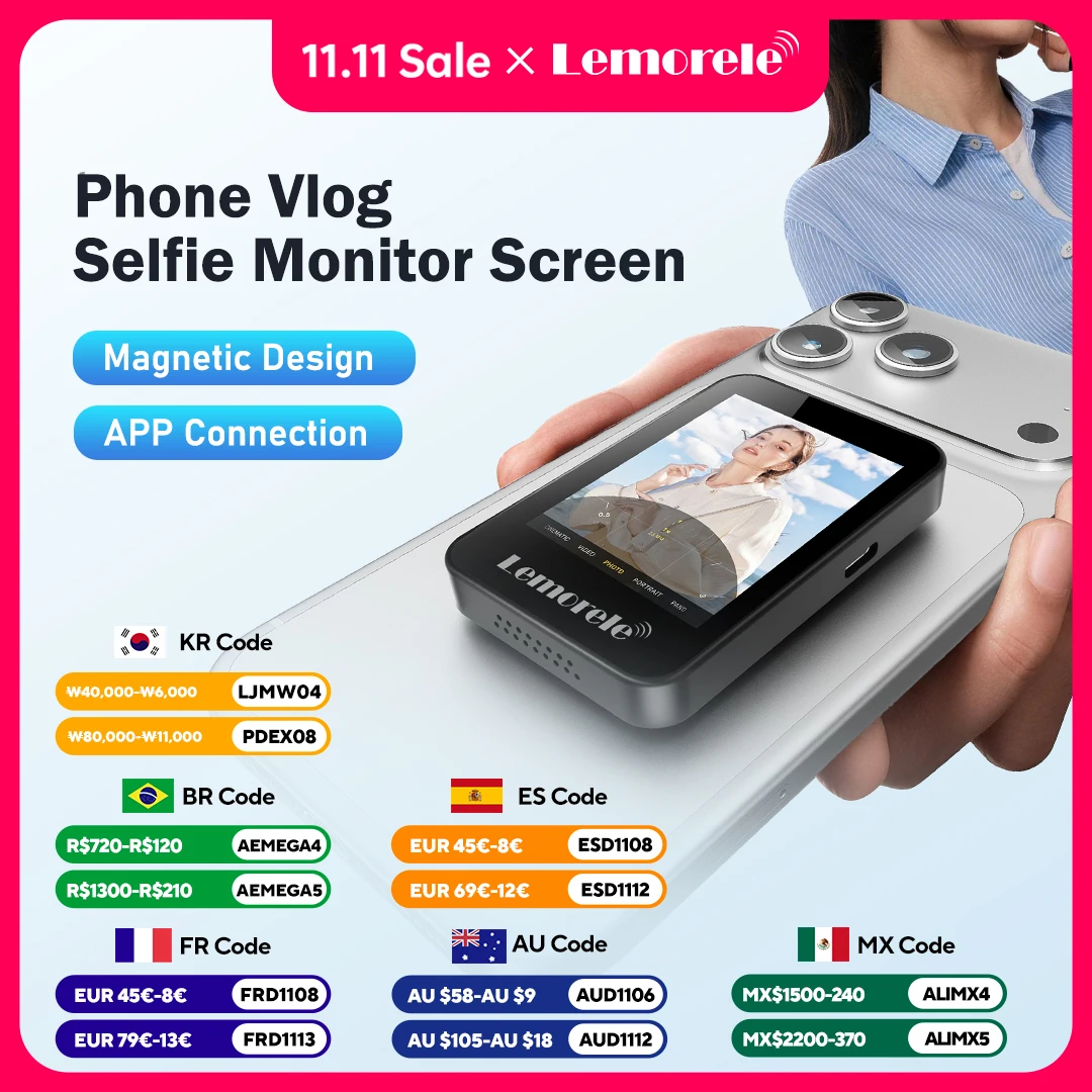 Wireless Magnetic Phone Rear Camera Selfie Screen Mini Vlog Selfie Monitor Video Recording/Vlog Live Stream/Outdoor Selfie Tool