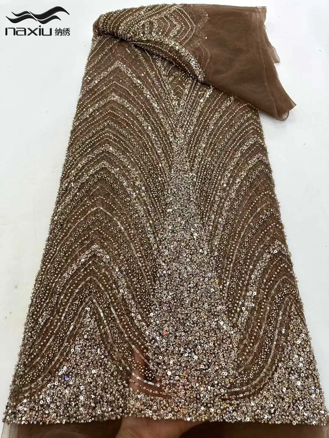 

Madison Luxury French Groom Mesh Lace Fabric with African Sequins High-Quality Beaded Lace for Nigerian Wedding Dresses