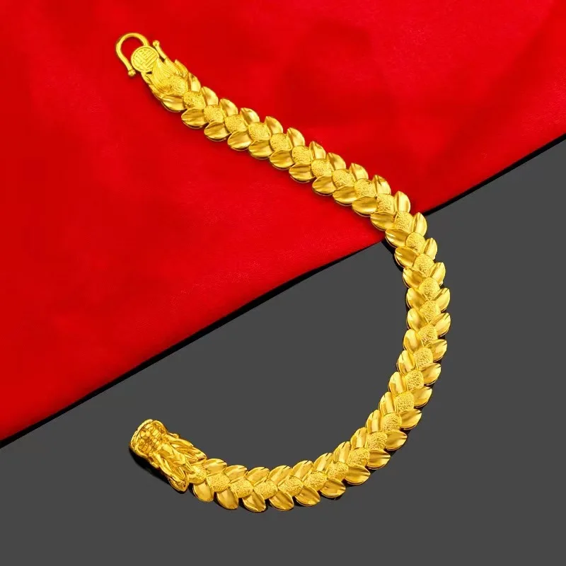 24K AU999 pure gold men's dragon scale gold bracelet bracelet men's casual fashion high-end gold bracelet jewelry gift