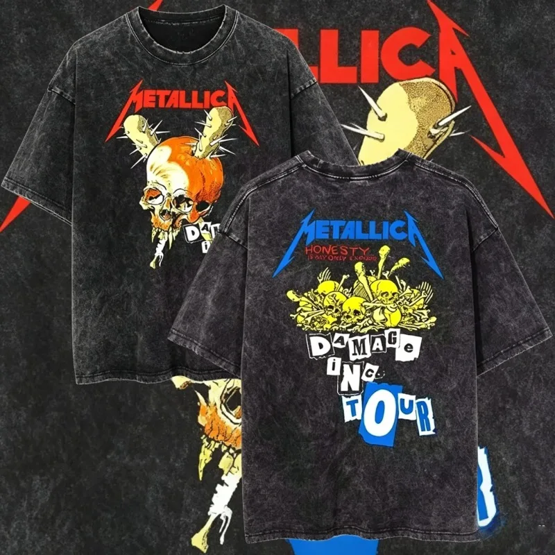 2026 Summer Rare Metallica Rock Band's Vintage Washed T-shirt Is Retro High-end Luxury Is for Both Men and Women Y2k T shirts