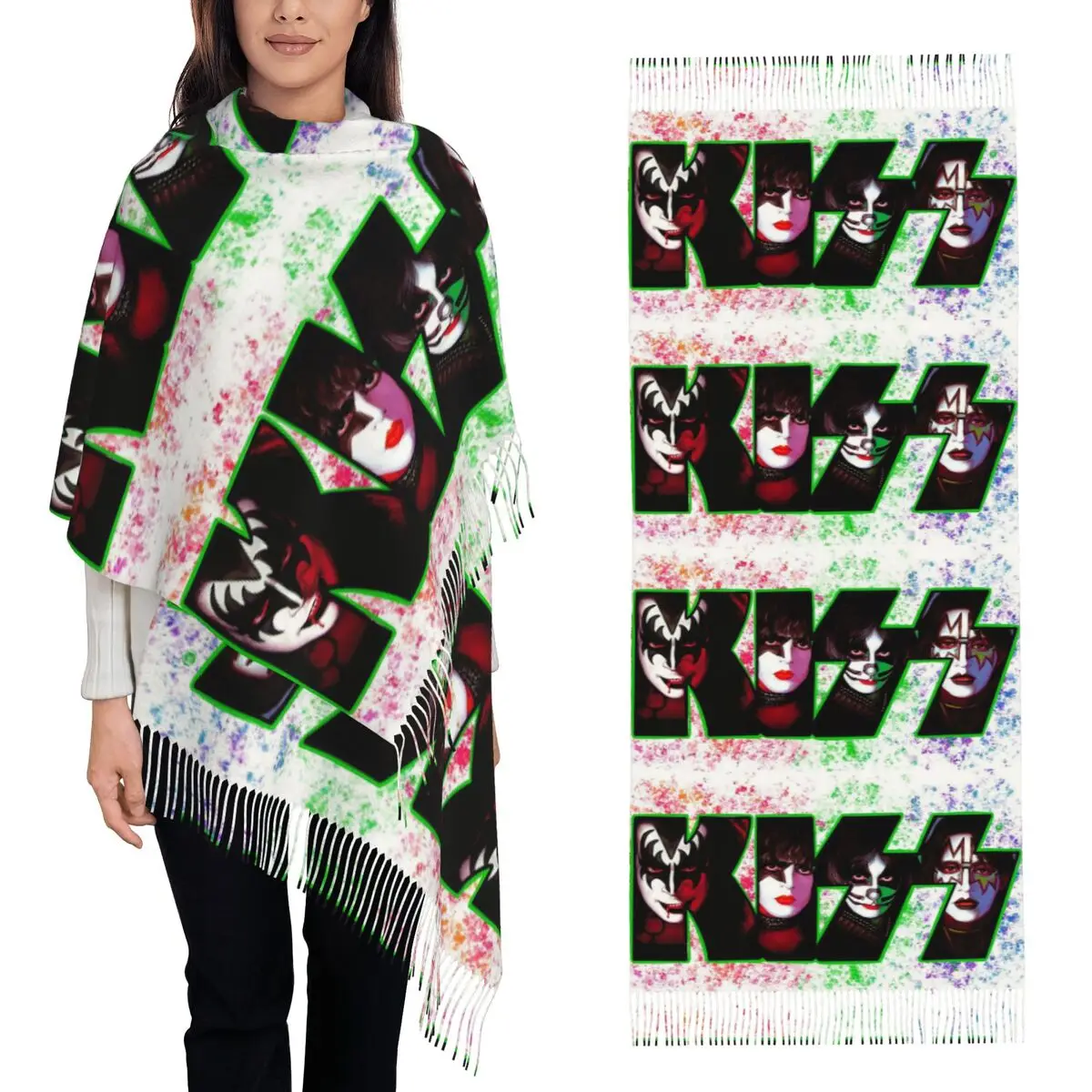 

Heavy Metal Rock Music Band Kiss Шарф Шарфы с кисточками для женщин Мягкие теплые шали и накидки Большая осенне-зимняя шаль