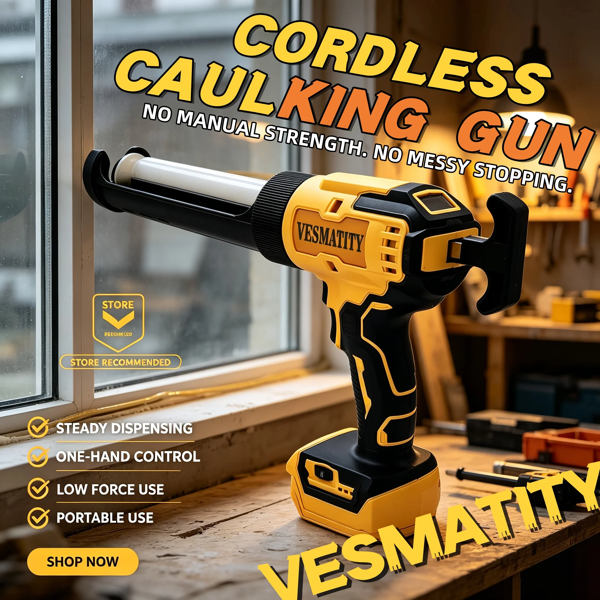 Sealant Glue Gun 6 Speeds Sealing Filling Tool for 20V Battery Heavy Duty Pro Electric Caulking Gun 10oz/300ml Cordless Silicone