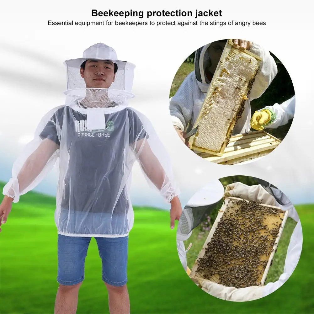 Protective Beekeeping Jacket Veil Smock Equipment Beekeeping Hat Sleeve Beekeeper Suit Apiculture Bee Dress