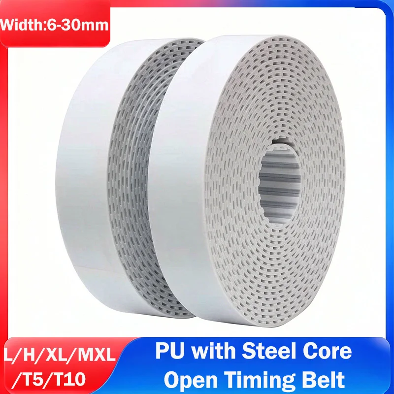 1/2/5pcs L/H/XL/MXL/T5/T10 PU with Steel Core Timing Belt Polyurethane Open Timing Belt Width 6/10/15/20/25/30mm Drive Belt