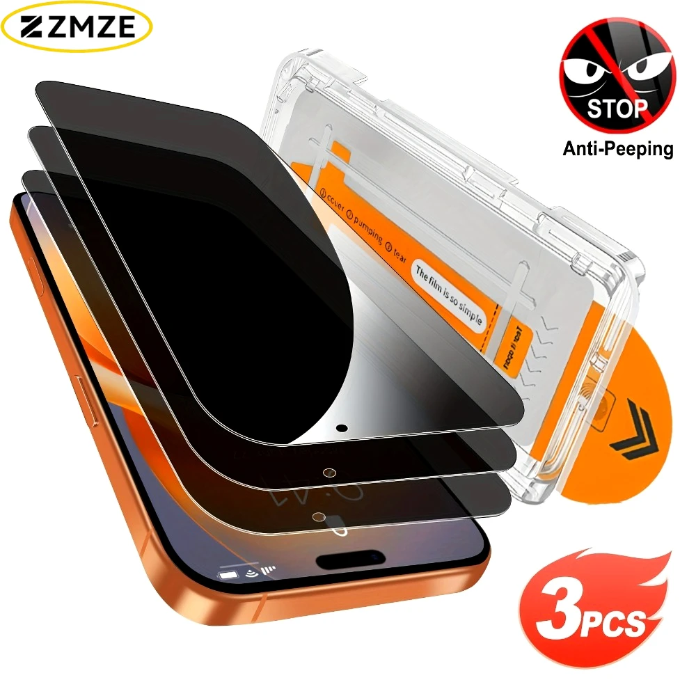 

Комплект из 3 защитных стекол для iPhone 17, 15, 16, 14, 13, 12 Pro Max, 17e, 16e, Air, 15, 14 Plus: полная защита экрана, без пыли, простая установка