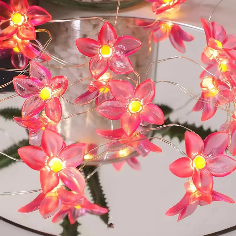 1M 2M 20LEDS Lily Fairy String Lights Pink Blue Flower String Lamps Battery Powered For Outdoor Christmas Garland Decoration