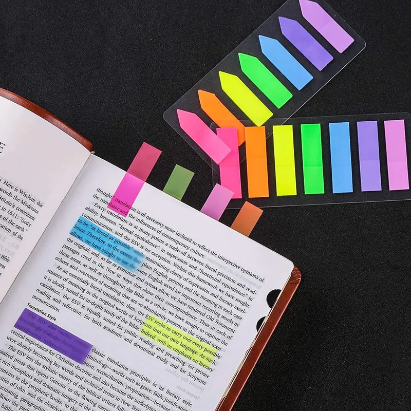 140Pcs Sticky Notes Flags 7 Color Arrowhead Tabs Index Flag Bright Page Index Stickers Translucent Page Makers for Page Bookmark