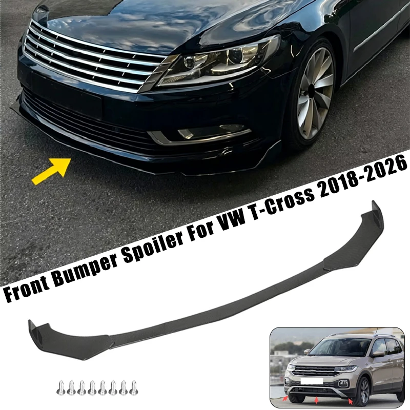 Sport Front Bumper Splitter Spoiler Lip For VW T-Cross 2018-2026 5Pcs Adjustable Sectional Car Exterior Tuning Body Kit