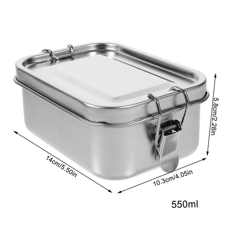 

1pc Stainless Steel Lunch Box Food Container Picnic Box Portable Lunch Box Students Lunch Container Rectangle Bento Box 550ml