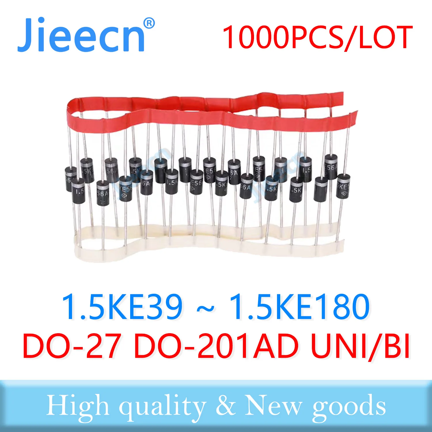 1000PCS 1.5KE39 - 1.5KE180 1.5KE43 1.5KE47 1.5KE51 1.5KE56 1.5KE62 1.5KE68 1.5KE75 1.5KE82 1.5KE91 DO-27 1.5KE TVS A CA BI UNI