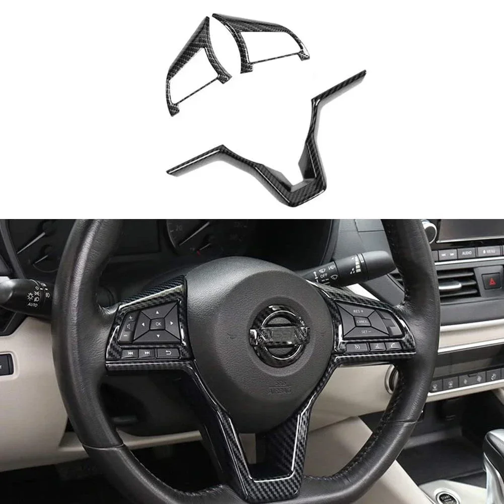 Car Steering Wheel Decoration Covers Frame Trim For Nissan Rogue Altima Sentra Kicks LEAF Versa Carbon Fiber 3D Auto Accessories