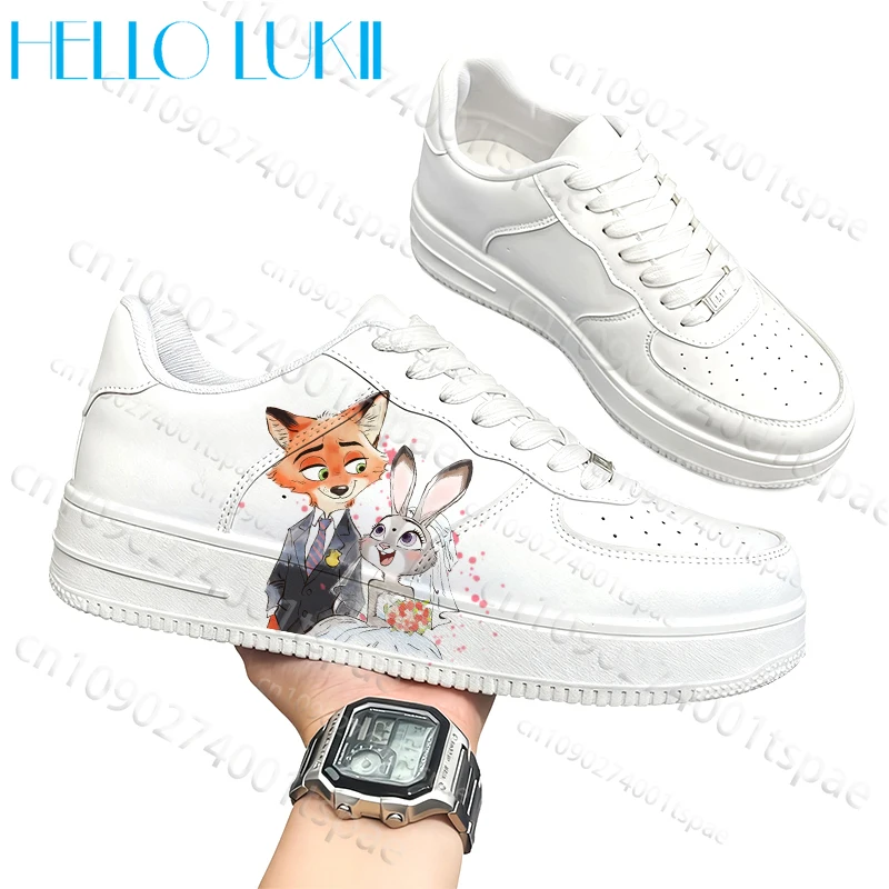 

Zootopia Judy Nick Adult Children White couple shoes man woman Campus Fashion genuine leather casual scarpe boys girls