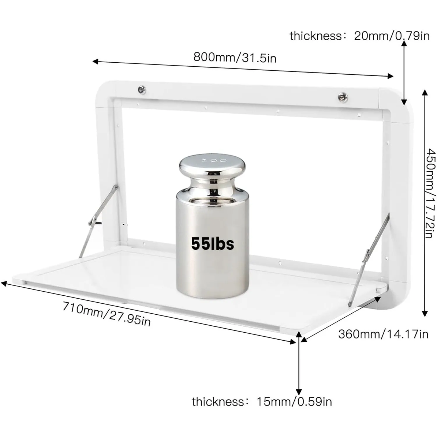 

Складной стол для автофургона, настенное крепление, белый складной стол для кемпинга и пикника, внешний подвесной стол для караванов, автофургонов, максимальная нагрузка 55,11 фунтов