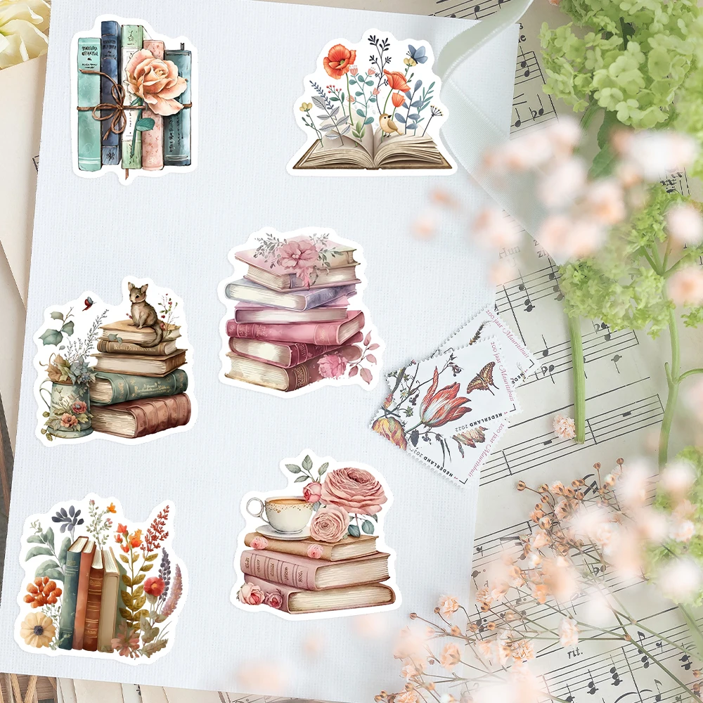 Watercolor Aesthetic Book with Flower Stickers DIY Gift Decal for Laptop Phone Scrapbook Bottles Decorative Graffiti Waterproof