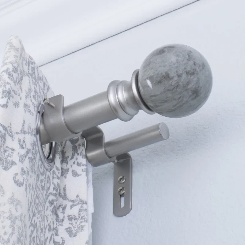 

new MARBLE BALL DOUBLE CURTAIN ROD SET, 72 to 144-Inches, Antique Silver-Home
