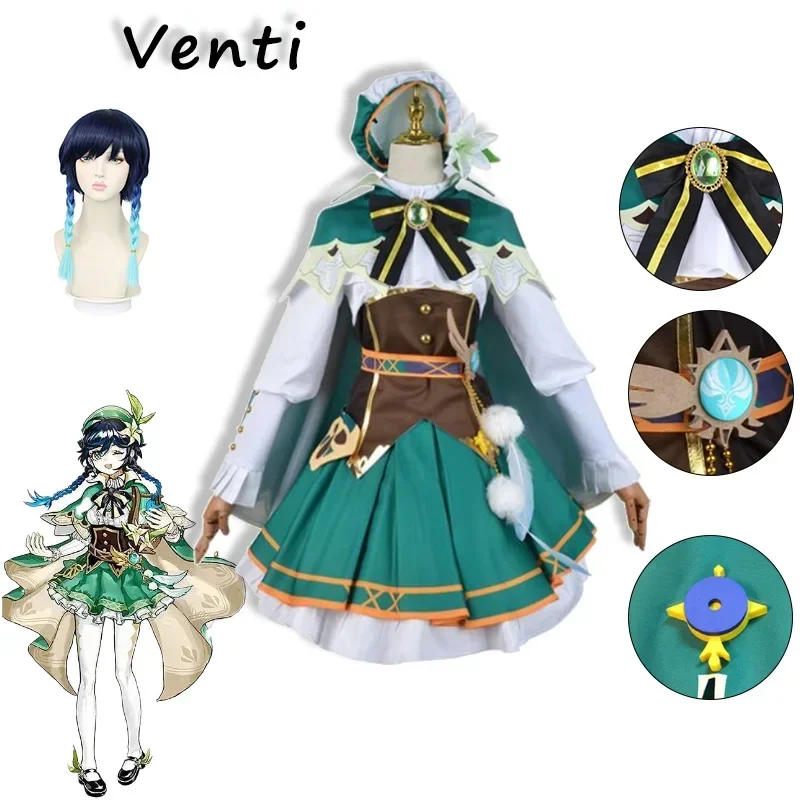 

Venti Cosplay Genshin Impact Costume Top Short Skirt Cape Hat Loli Clothing Cos Halloween Party Carnival Party Costume Comic Con