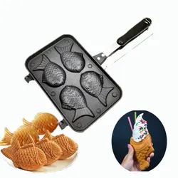 Kitchen Japanese Taiyaki Double Fish Shaped Hot Dessert Waffle Cake Maker Pan Japanese Pancake Double Pan Fry Pan Waffle Molds