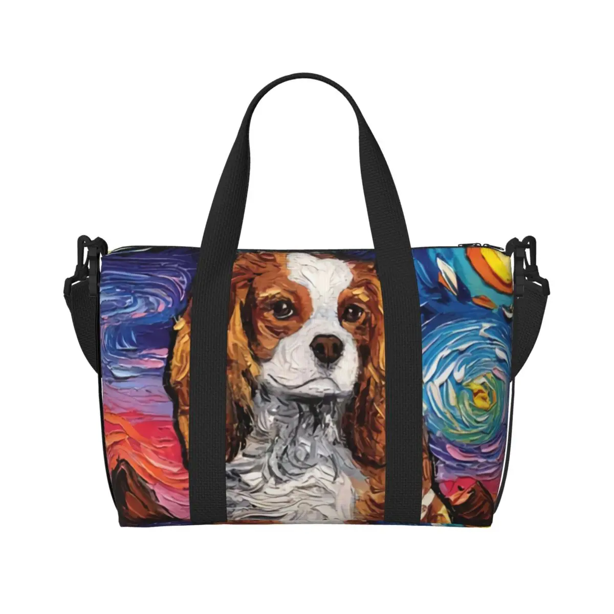 Benutzerdefinierte Cavalier King Charles Spaniel Haustierporträts Kunst Strand-Einkaufstasche für Frauen Hund großes Fach Gym Strand Reisetaschen