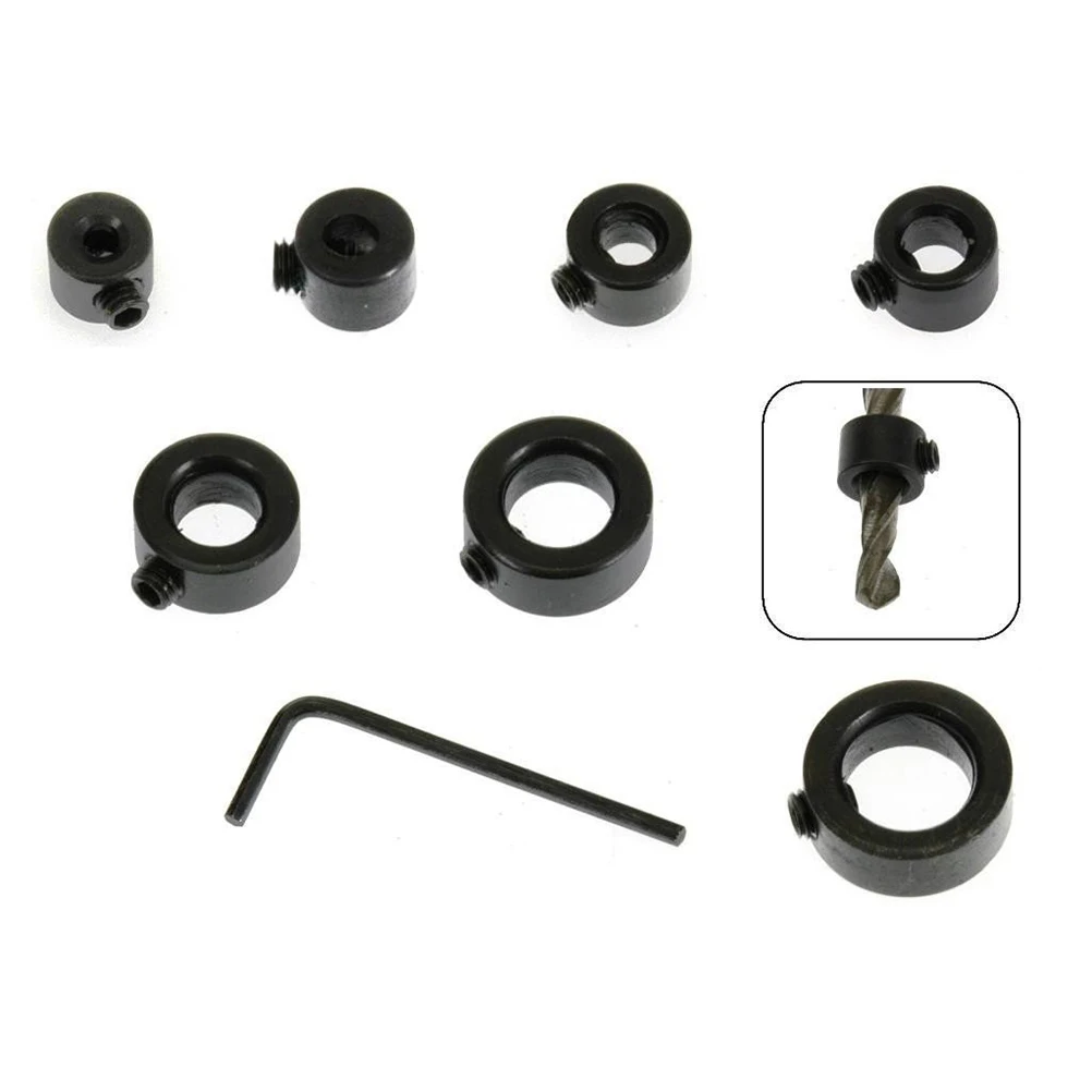 

8pcs Drill Limit Ring for 3-16mm Bits Depth Control Stop Assortment Black Finish Durable Manual Tool Combination