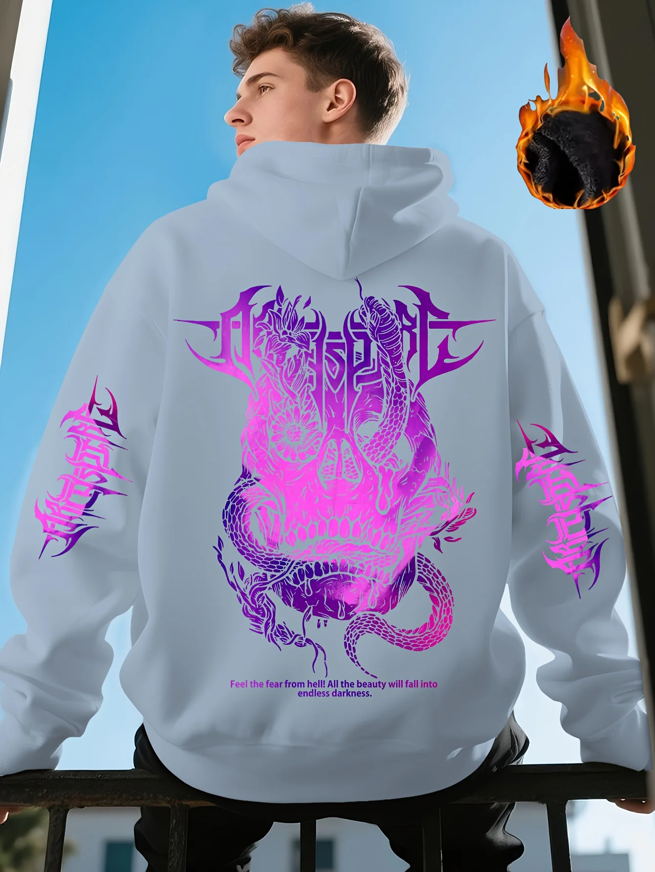 Sweat à capuche pour hommes, sweat-shirt gothique avec image de serpent de Dragon, pull à capuche coupe ample avec capuche à cordon pour l'automne/hiver