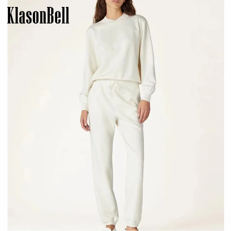 

7.15 KlasonBell Women's Fashion High Quality Cashmere Knit 2 Piece Set Ribbed O-Neck Pullover Sweater + Drawstring Waist Pants