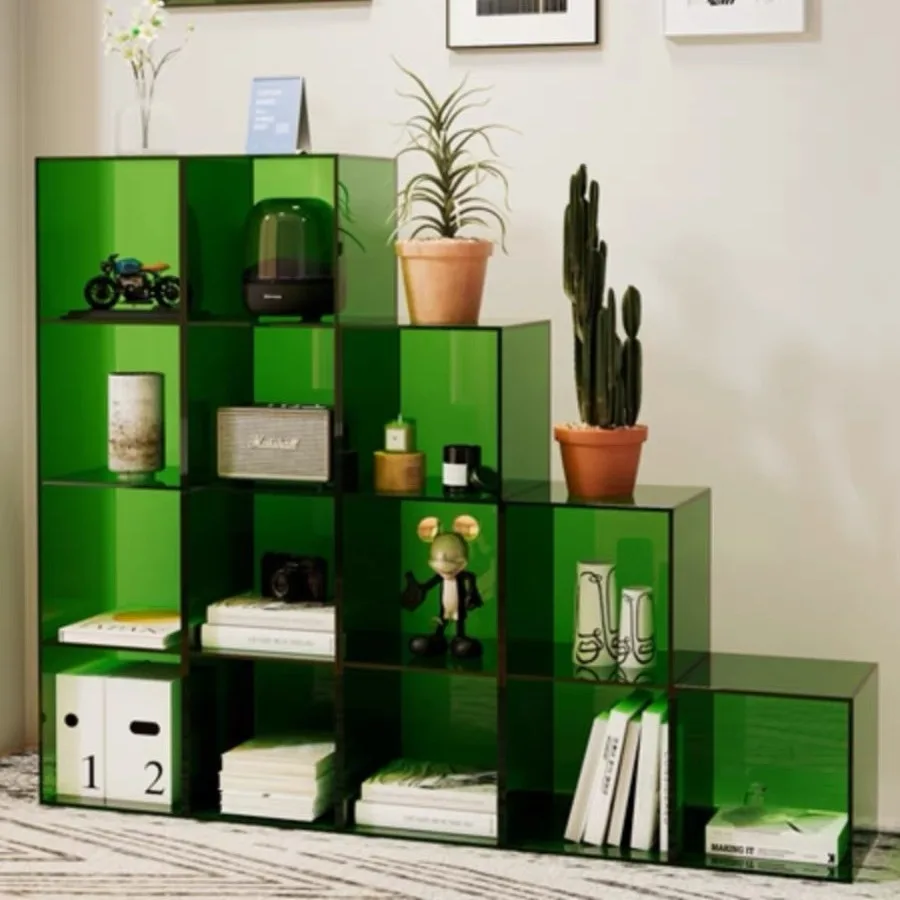 Light luxury bay window bookcase household living room acrylic storage cabinet bedroom shelf bookshelf solid wood corner
