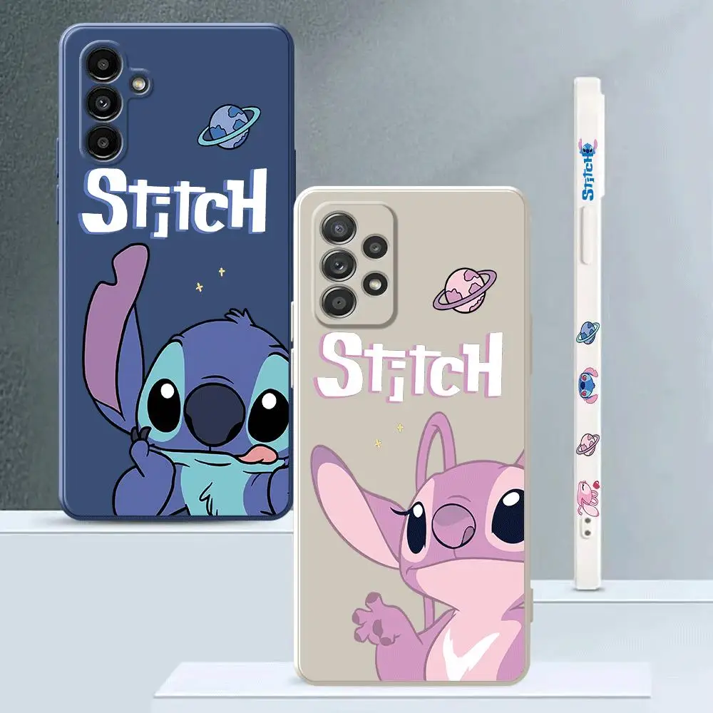 Disney Stitch Case for Samsung Galaxy A12 A23 A13 A32 A53 A54 A22 A52 A72 A24 A34 A33 A73 A42 A21s Square Liquid Cover