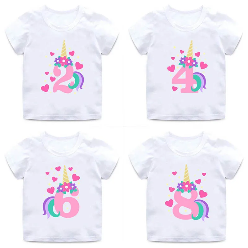 

Birthday Children's T-shirt Cute Unicorn Number 1-10 Letter Print Cartoon Boys Girls TShirts Summer Kids Tops Funny Kids Clothes