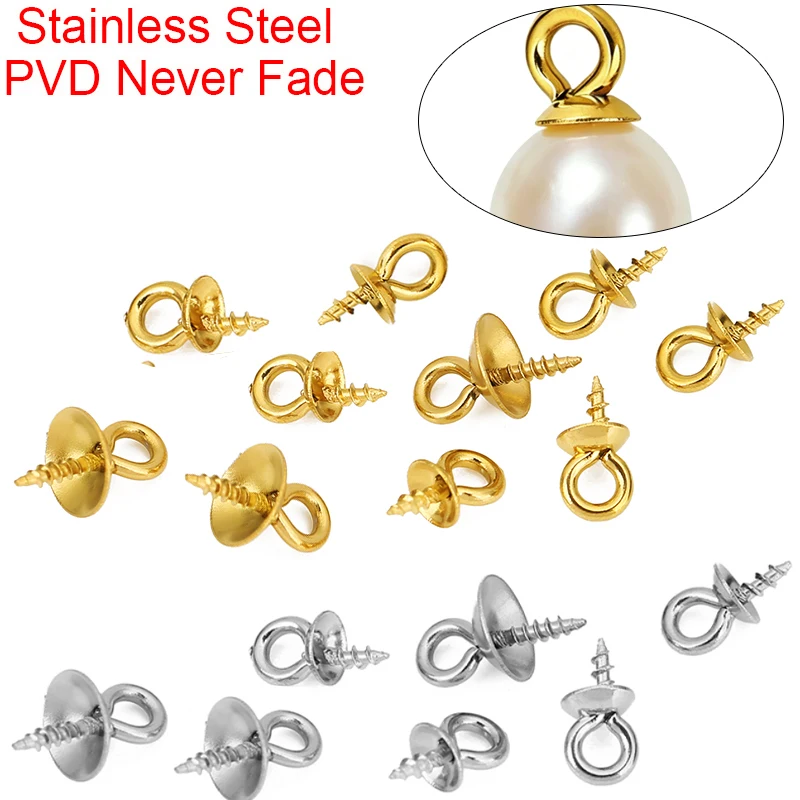 20pcs Stainless Steel Pearl Pendant Hooks Connectors Eye Pins Charms Clip Pinch Bail Clasps For DIY Jewelry Necklace Findings