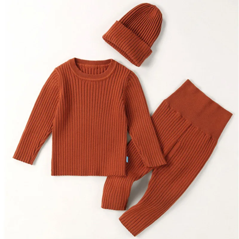 3pcs Sweater Sets Baby Boy Clothes Sets Kids Boys Girls Autumn Winter Knit Clothing Suit Newborn Toddler Outfits Tops Pants 1-4Y