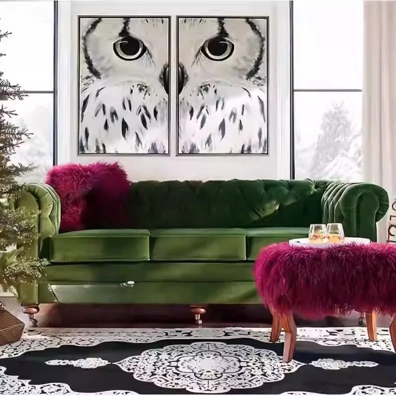 American light luxury burgundy sofa living room simple modern small apartment velvet Nordic retro buckle three-person sofa