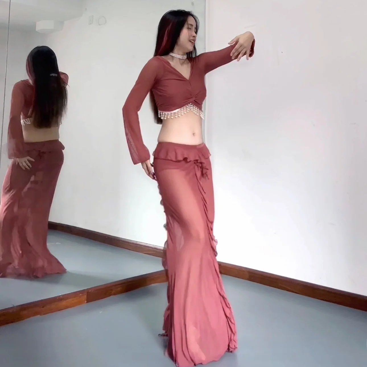 

Dry Fairy Belly Dance Performance Costume Set plus Size Slimming Practice Outfit Fairy Aosphere Sport Fitn Fan Gear