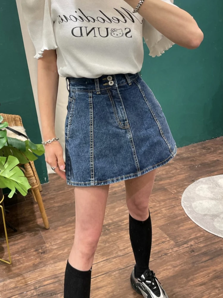 

Юбка трапециевидной формы с высокой талией в стиле ретро, джинсы, анти-легкая супер-юбка, женская юбка из хлопковой кожи Ciwalk на молнии