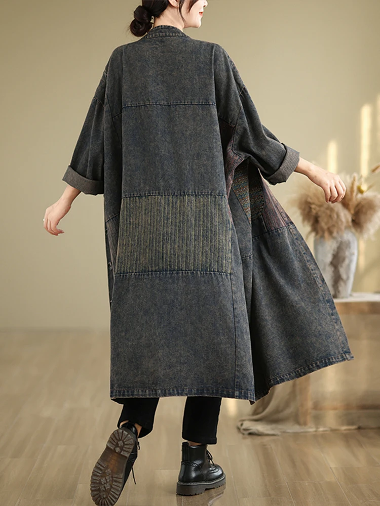 Max LuLu autunno Vintage cappotti lunghi moda donna oversize Denim Trench donna Vintage Casual sciolto giacche a vento vestiti classici