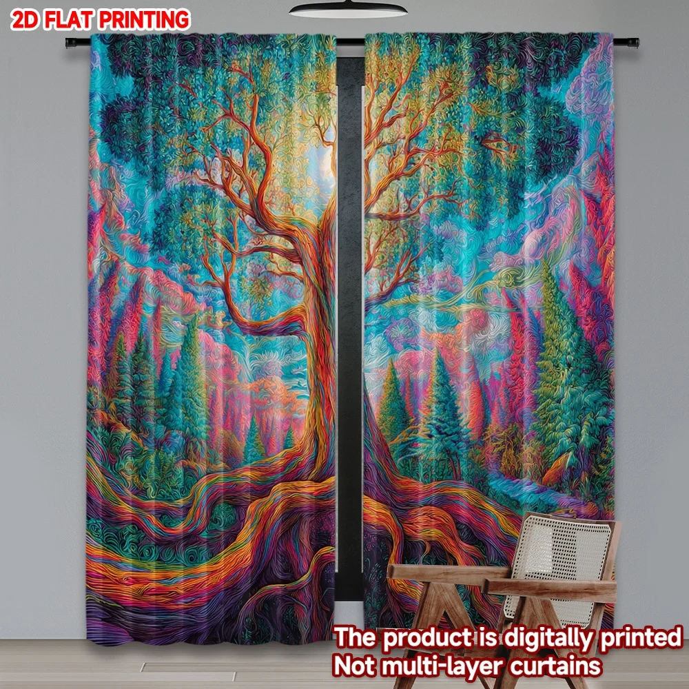 2D الطباعة المسطحة 2 قطعة الستار دوامة شجرة الرقمية المطبوعة البوليستر الستائر الأسرة الطرف الديكور للاستخدام الداخلي في الهواء الطلق ل