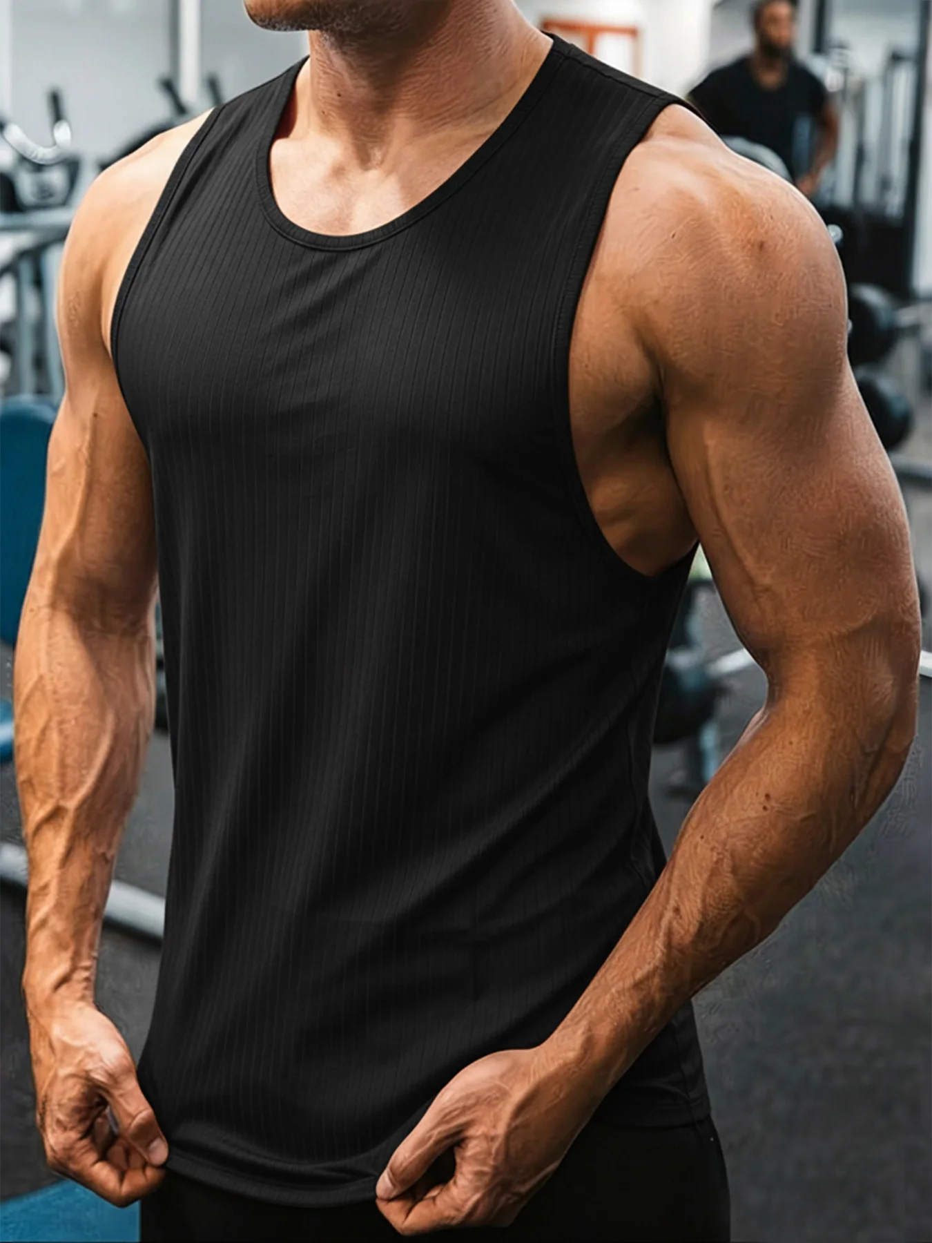 Men Vertical Ribbed Knit Tank Tops Slim Fitted Crew Neck Sleeveless Shirts Lightweight Breathable Anti-Pilling Soft Stretch