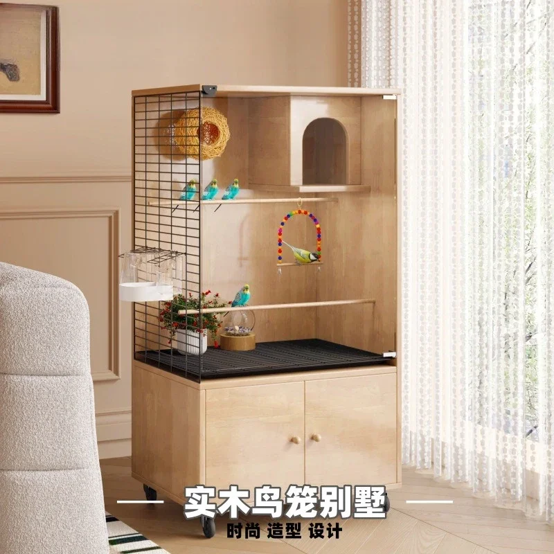 Parrot bird cage bird villa solid wood large bird nest large space glass transparent breeding cage wholesale solid wood environm