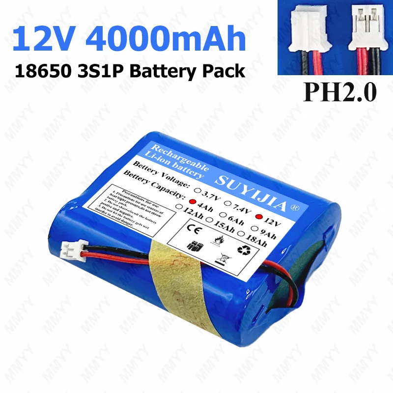 3S1P 18650 Li-ion Battery Pack  3S1P/11.1V/4000mAh/12V Lithium ion Battery 18650 Used for: CCTV, Camera, Backup Power Supply