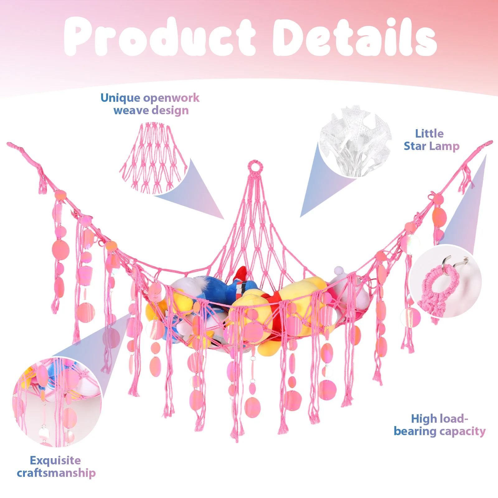 Stuffed Animals Hammock Net Large Capacity Plush Toy Storage Hammock with LED Light Kids Bedroom Decoration Corner Toy Organizer image 3