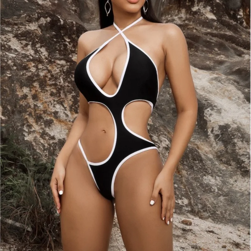 

Women's Swimsuit Halter V Neck Swimwear Asymmetric Cut Out Women One Piece 2024 Bathing Suit Bikini Swim Suits for Women Summer