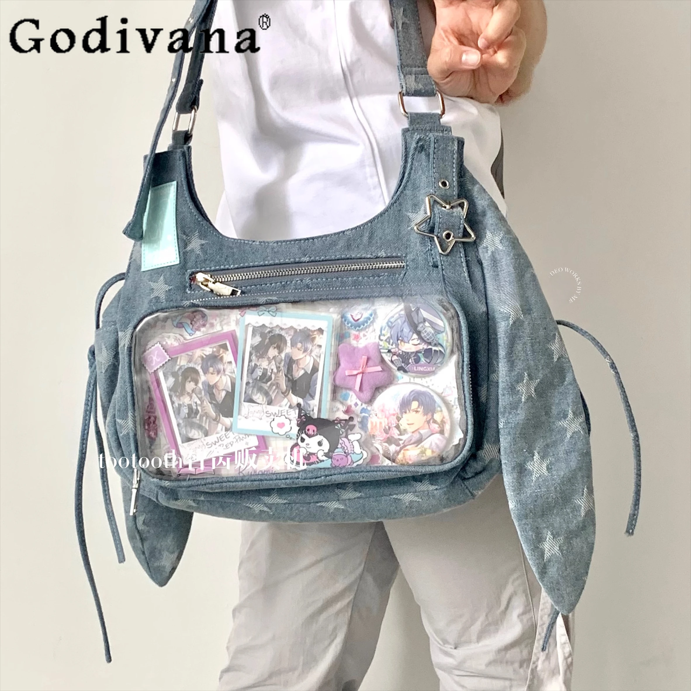 

Japanese Original Lolita Cartoon Rabbit Ears Handbag Cute Girl Pain Bag Denim Daily Commute Shoulder Bag