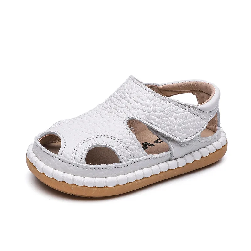 Sandalias de piel auténtica para bebé, zapatos transpirables huecos para niño y niña, sandalias de playa antideslizantes de suela suave para verano